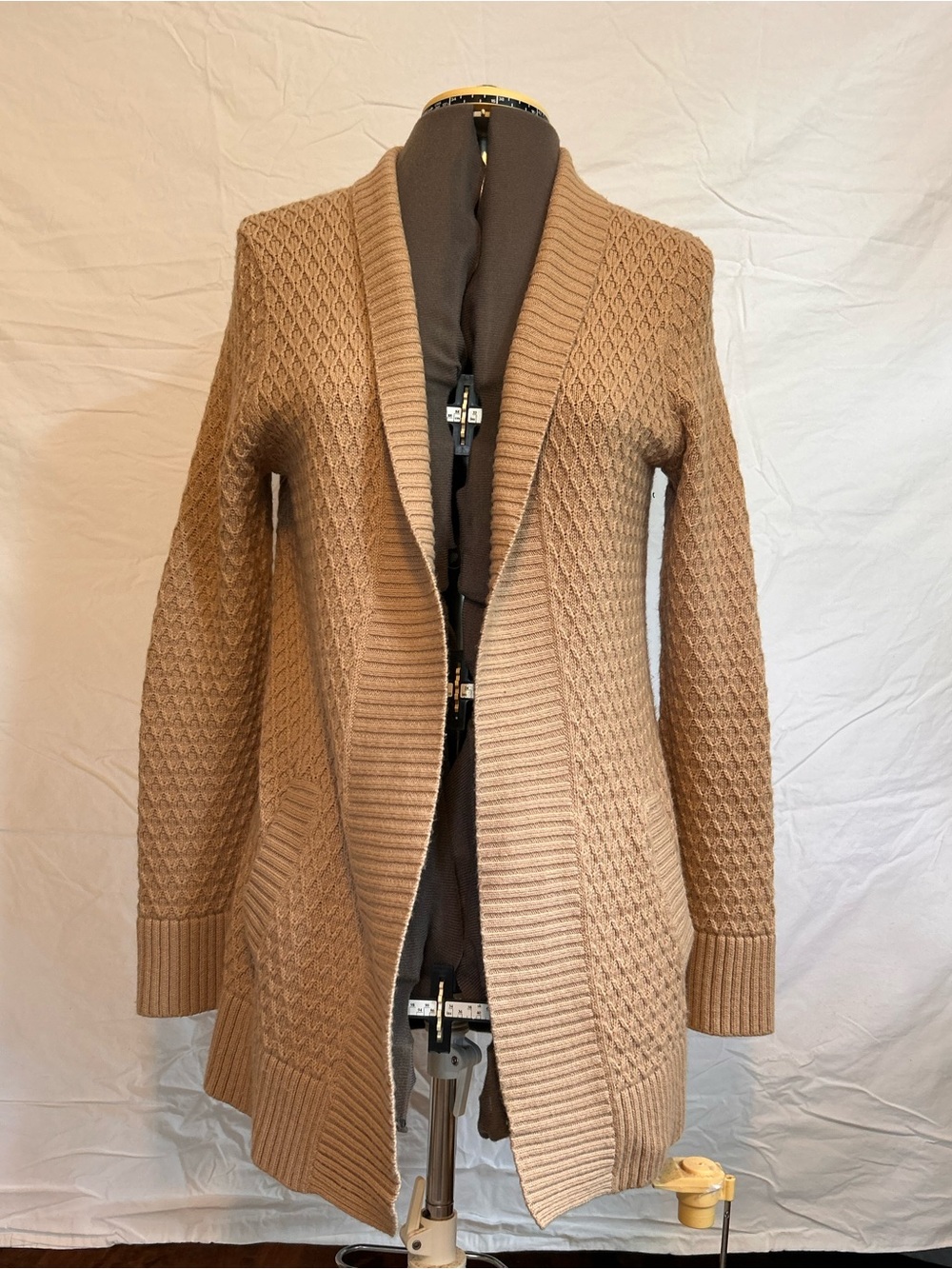 Talbots Cozy Open-Front Cable Knit Cardigan - Camel